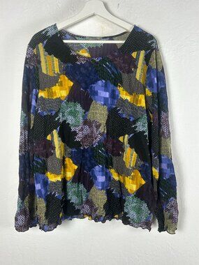 Chalet et ceci Women Crinkle Long Sleeve Andrea Top XL Abstract Print Multicolor